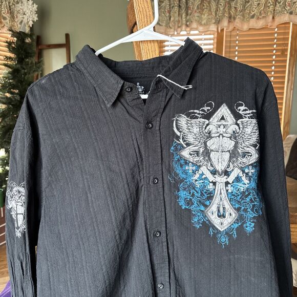 HELIX Men's DEFIANCE PRIDE GLORY Graphic L/S Button Up Shirt Black XXL - Picture 1 of 5